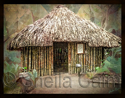 a replica of a thatch house in Belize